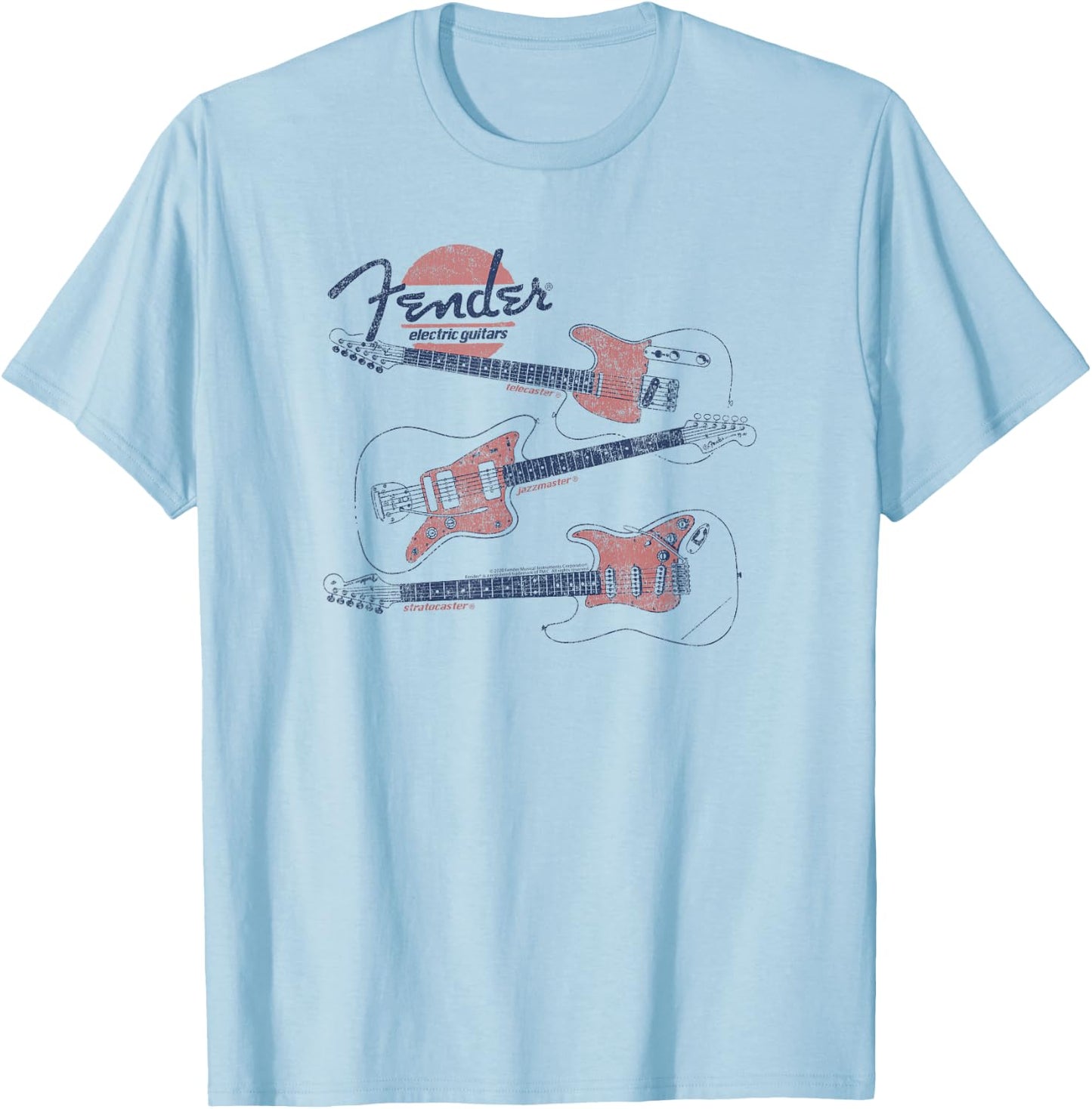 Fender Vintage Guitar Line Drawing T-Shirt - T-Shirt | Light Blue