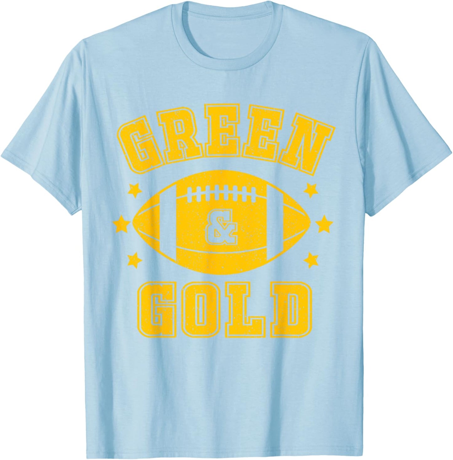 On Gameday Football We Wear Green And Gold School Spirit T-Shirt - T-Shirt | Light Blue