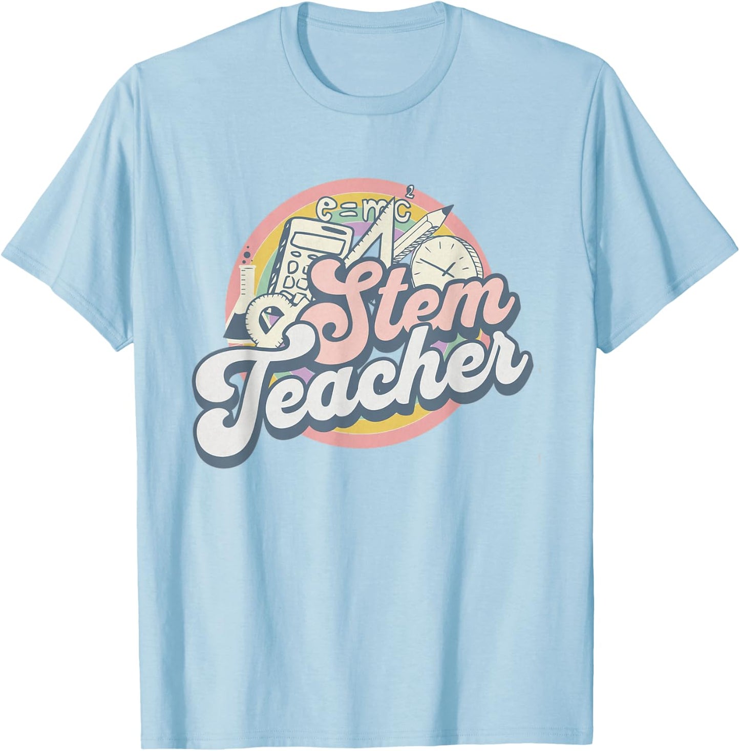 Stem Teacher Retro Math Teacher First Day Of School Women Girls Kids T-Shirt - T-Shirt | Light Blue