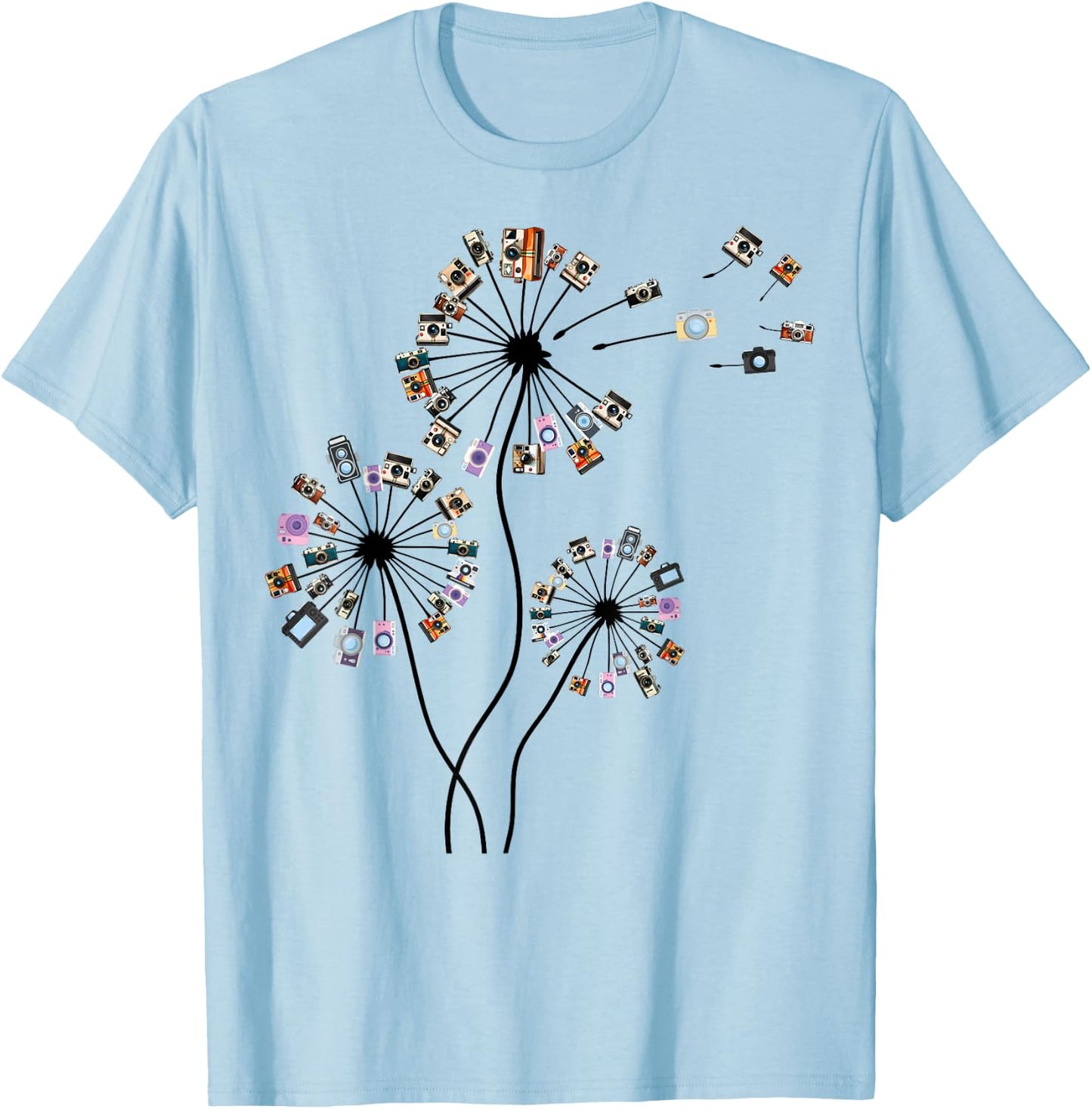 Photographer Vintage Camera Dandelion Graphic Photography T-Shirt - T-Shirt | Light Blue
