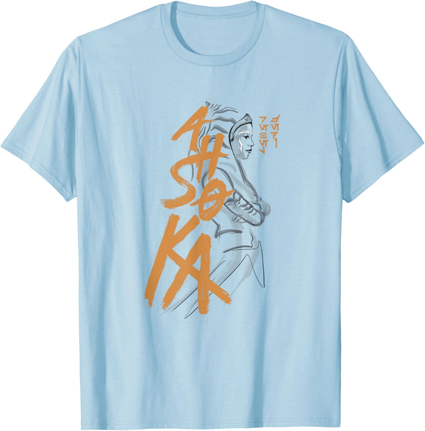 Star Wars: Ahsoka Outline Paint Brush Strokes Portrait T-Shirt - T-Shirt | Light Blue