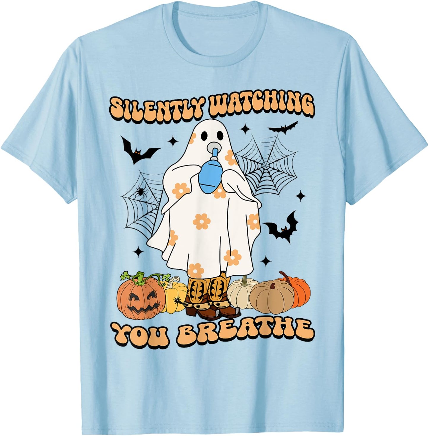Respiratory Therapist Ghost, Silently Watching You Breathe T-Shirt - T-Shirt | Light Blue