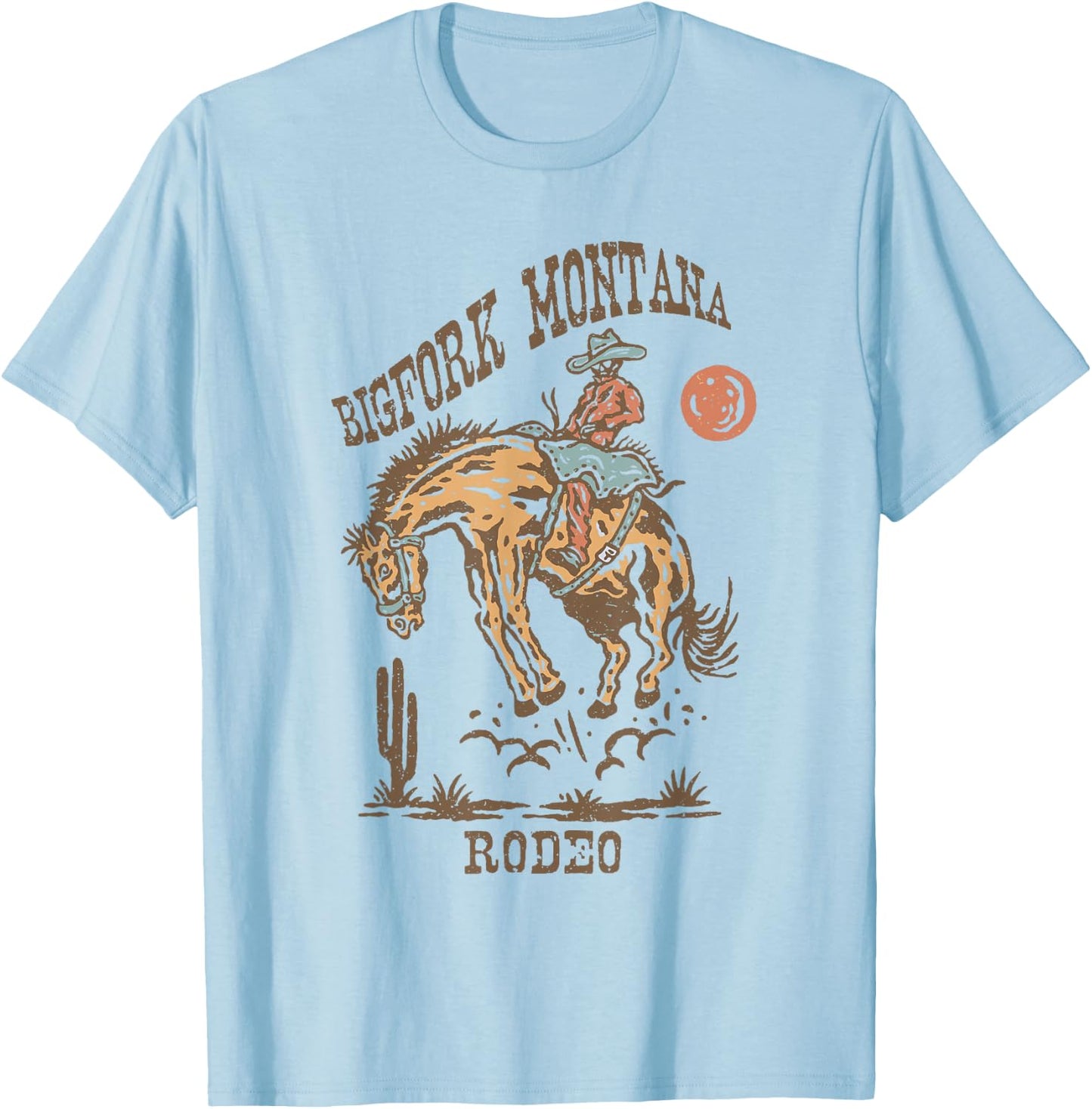 Bigfork Montana Rodeo | Vintage Cowgirl T-Shirt - T-Shirt | Light Blue