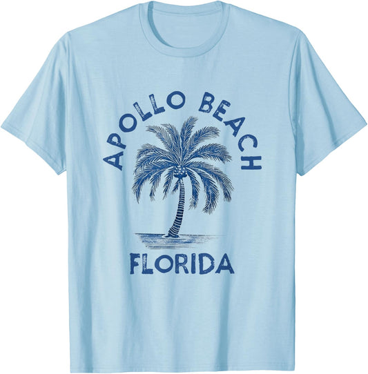 Vintage Apollo Beach Florida Palm Tree FL Retro Men Women Kids T-Shirt - T-Shirt | Light Blue