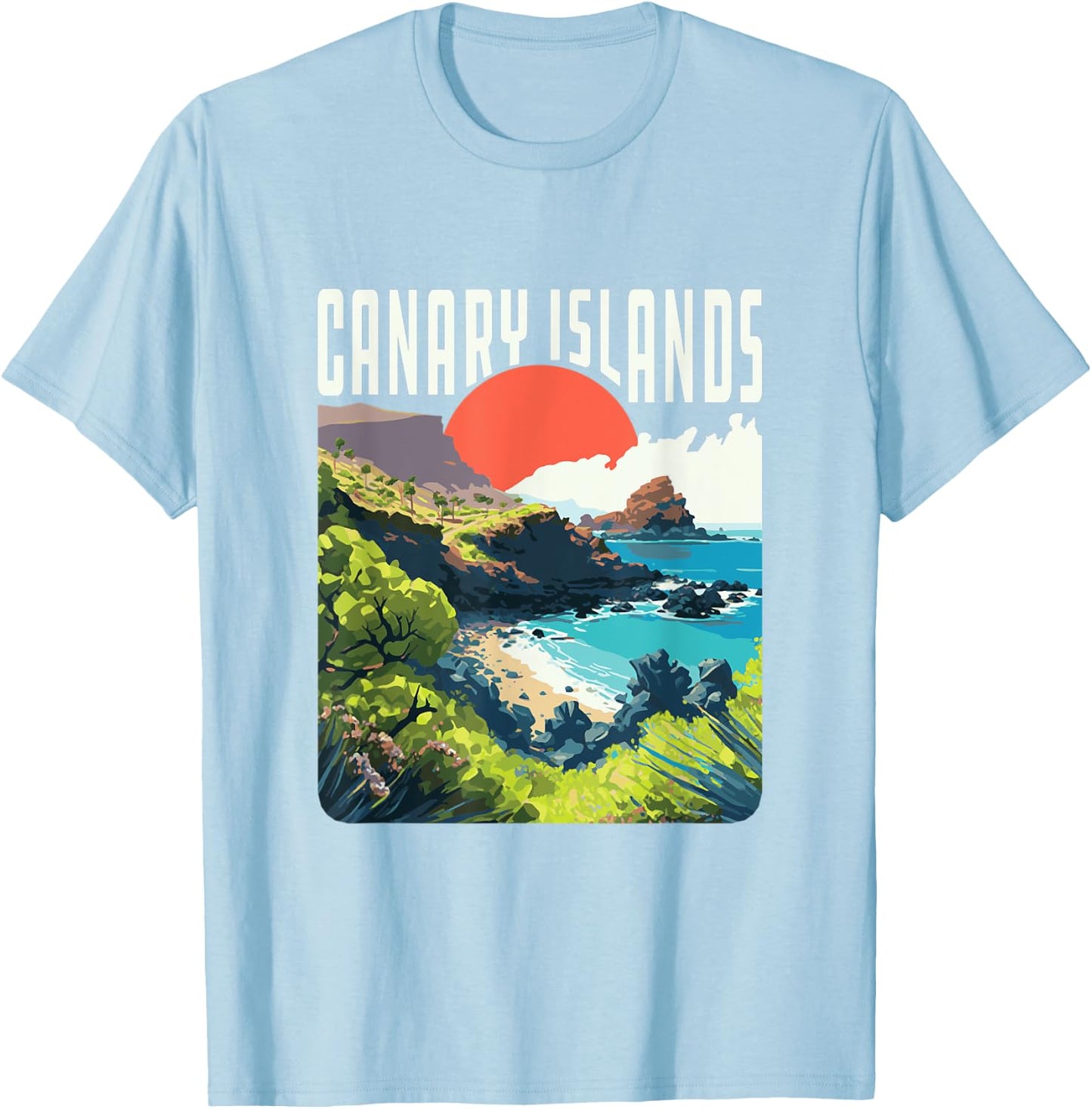 Canary Islands Vintage WPA Style Coastline Souvenir T-Shirt - T-Shirt | Light Blue