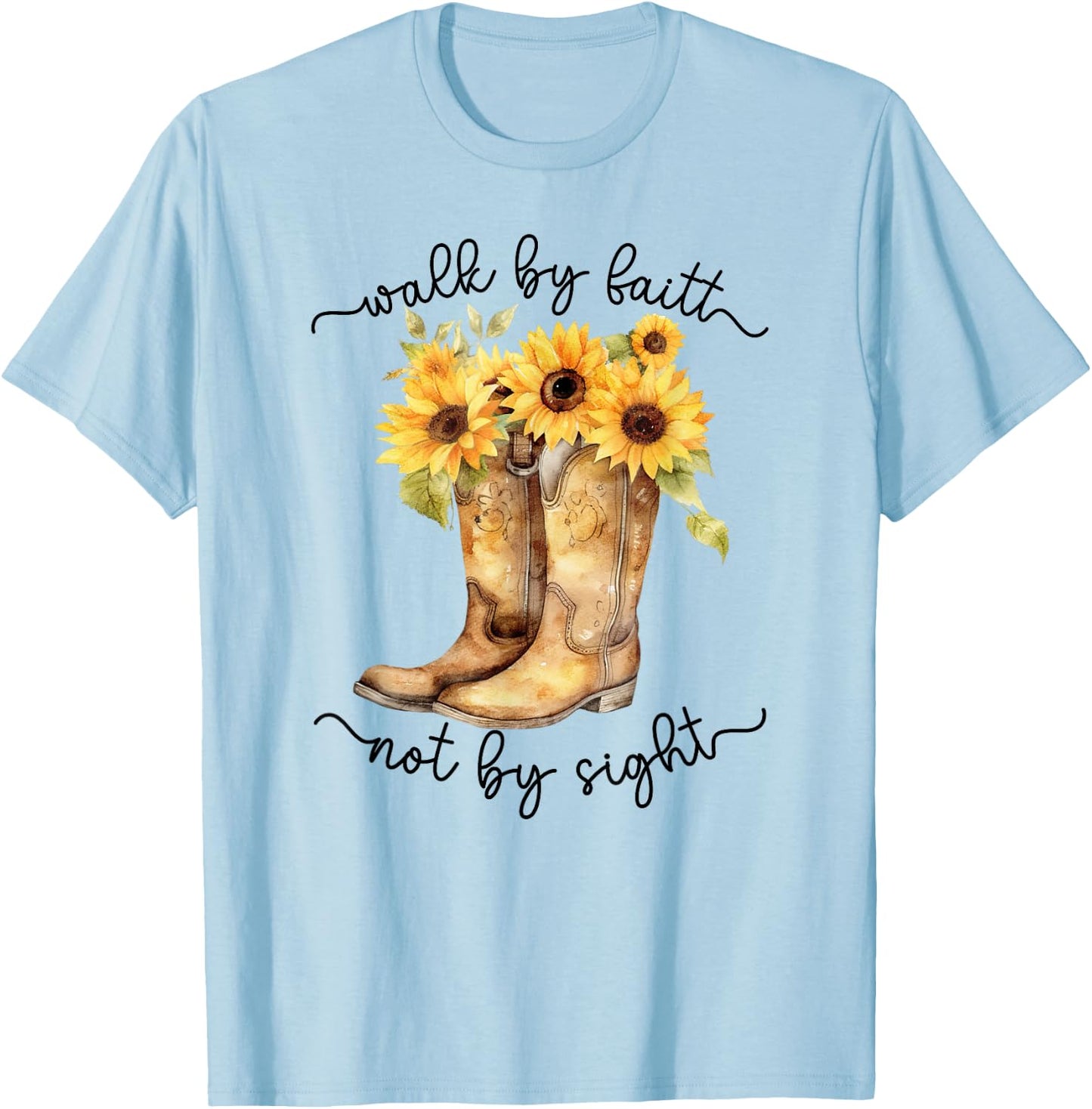 Christian Cowgirl Western Cowboy Sunflower Boots T-Shirt - T-Shirt | Light Blue
