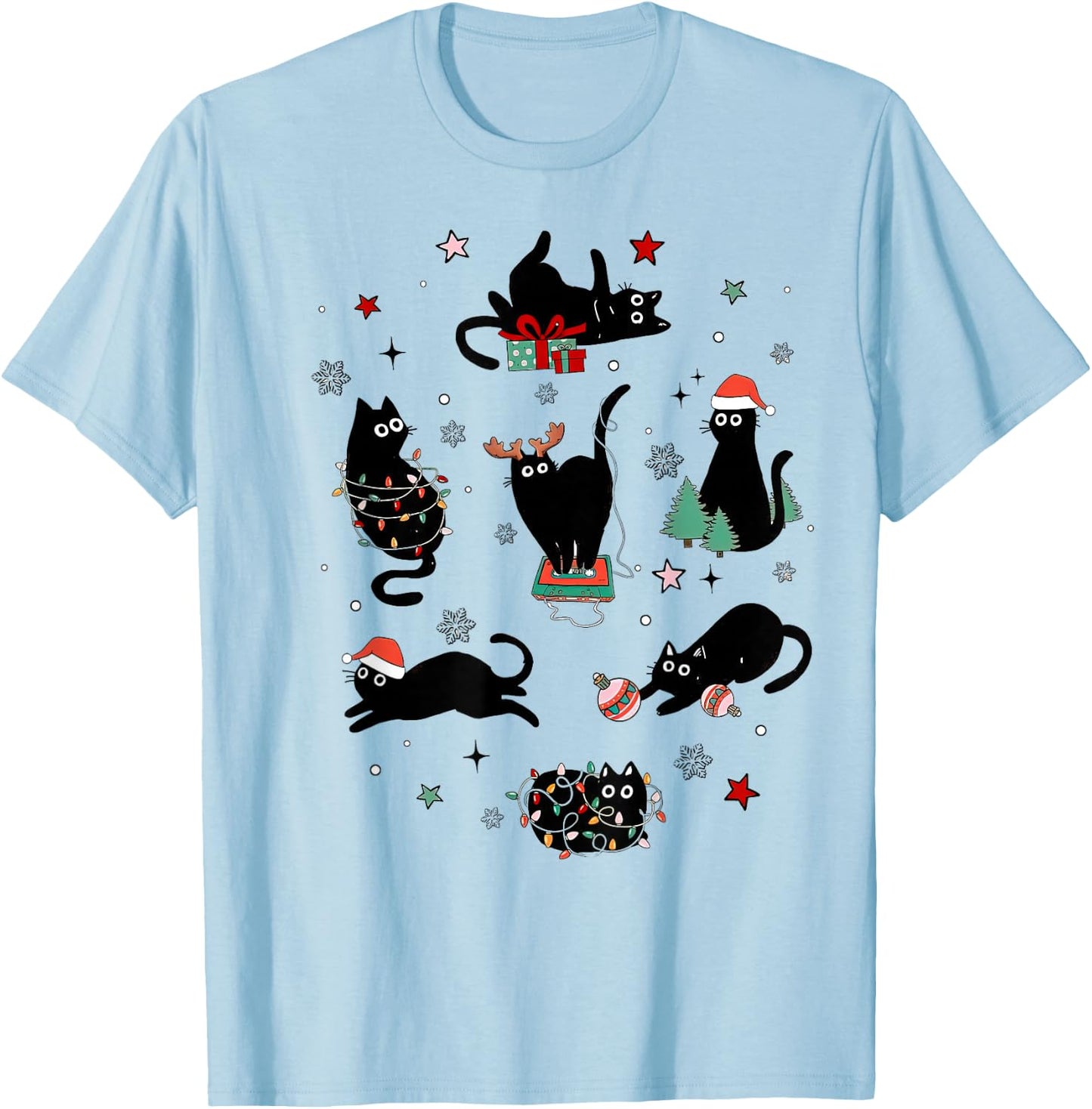 Christmas Black Cats T-Shirt - T-Shirt | Light Blue