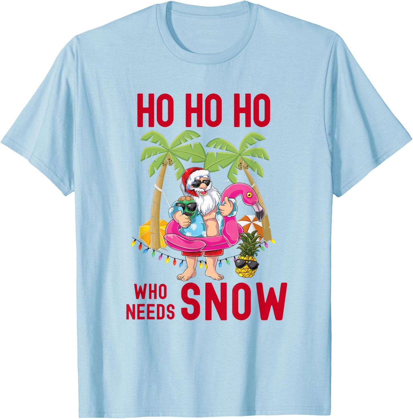 Christmas Palm Tree Santa Surfing Summer Beach Vacation T-Shirt - T-Shirt | Light Blue