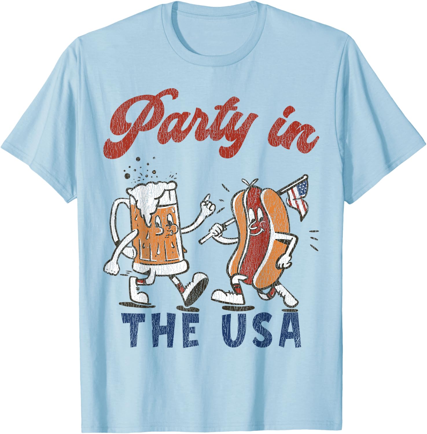 Retro Party In The USA Beer Hot Dog Lover Funny 4th Of July Men T-Shirt - T-Shirt | Light Blue