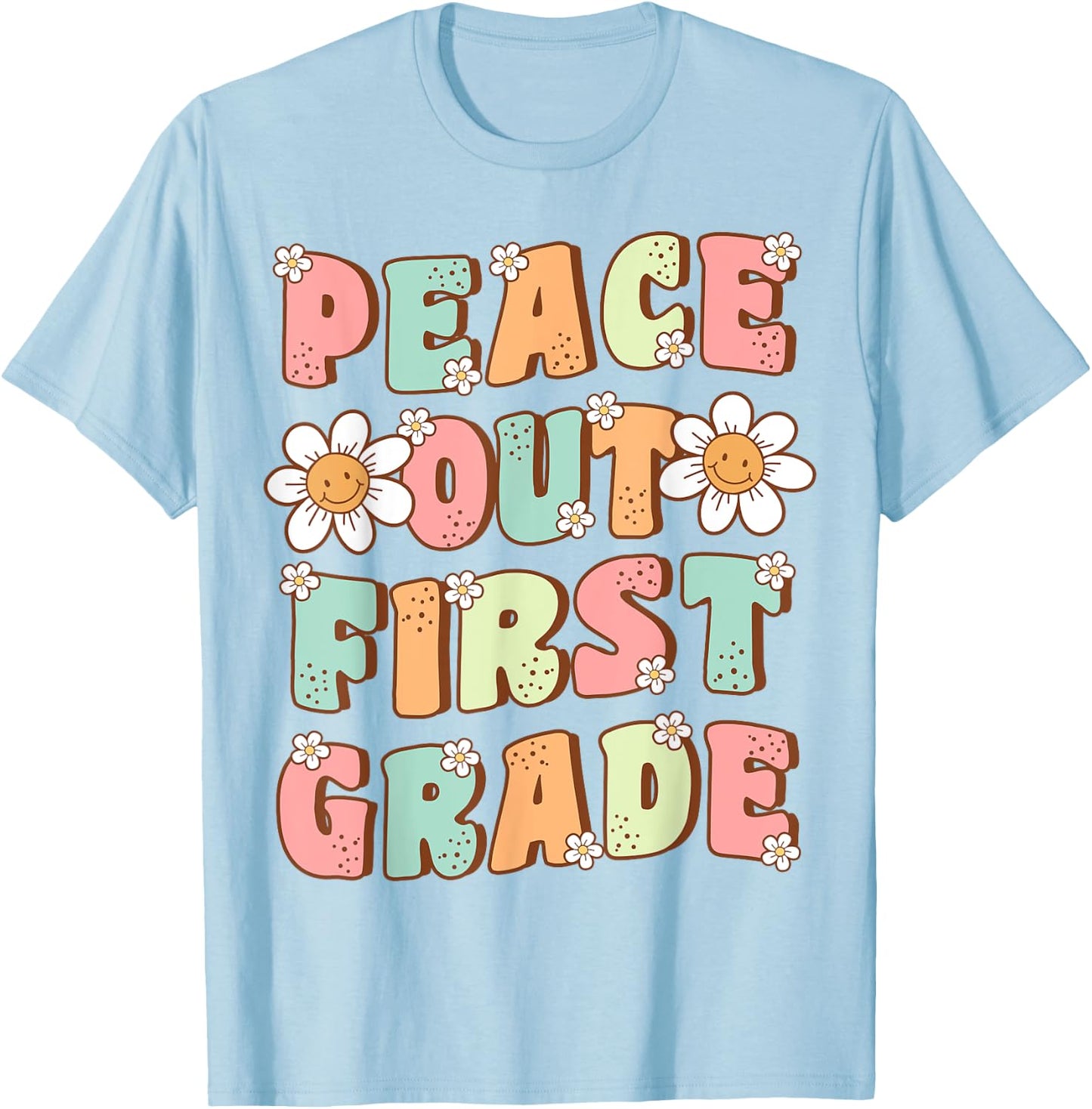 Peace Out First Grade Cute Groovy Last Day of 1st Grade T-Shirt - T-Shirt | Light Blue