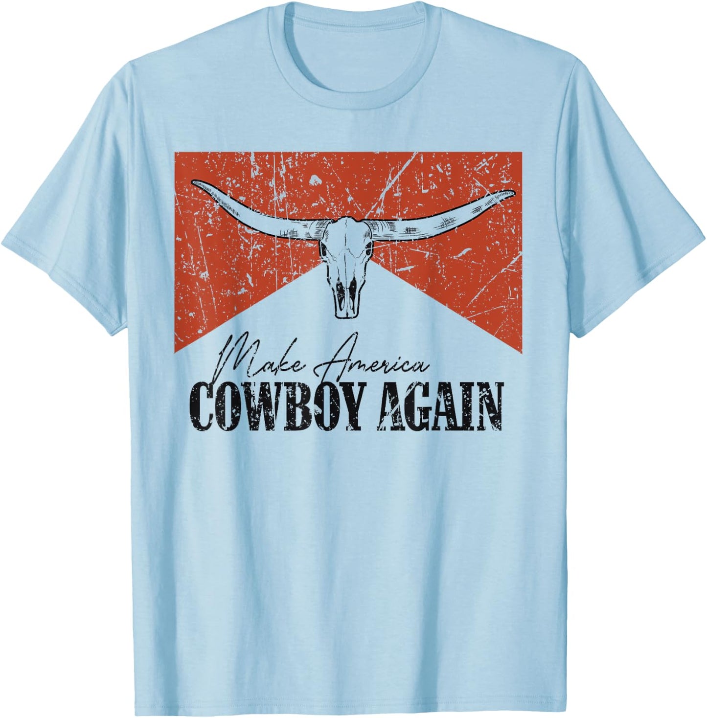 Vintage Bull Skull Makes America A Cowboy Again Country T-Shirt - T-Shirt | Light Blue