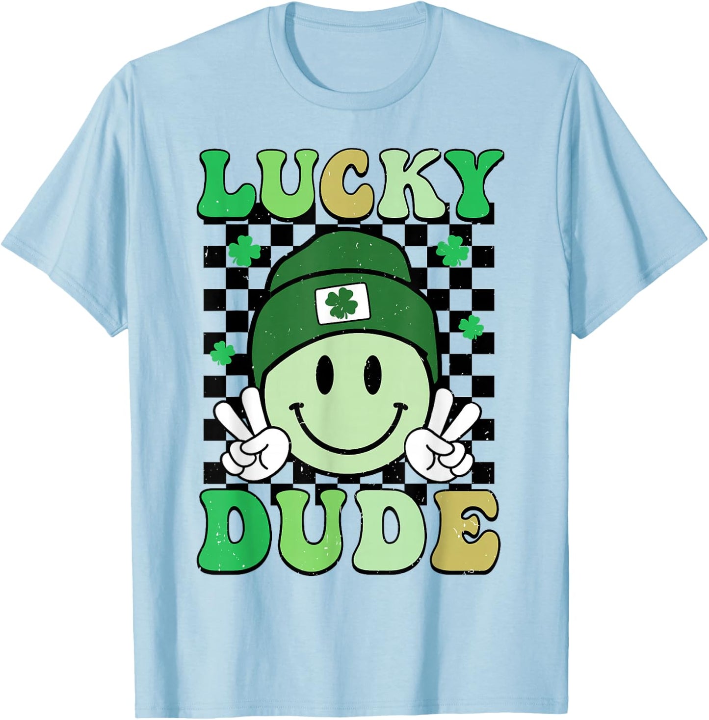 Groovy Lucky Dude Shamrock Smile Boys Kids St. Patrick's Day T-Shirt - T-Shirt | Light Blue