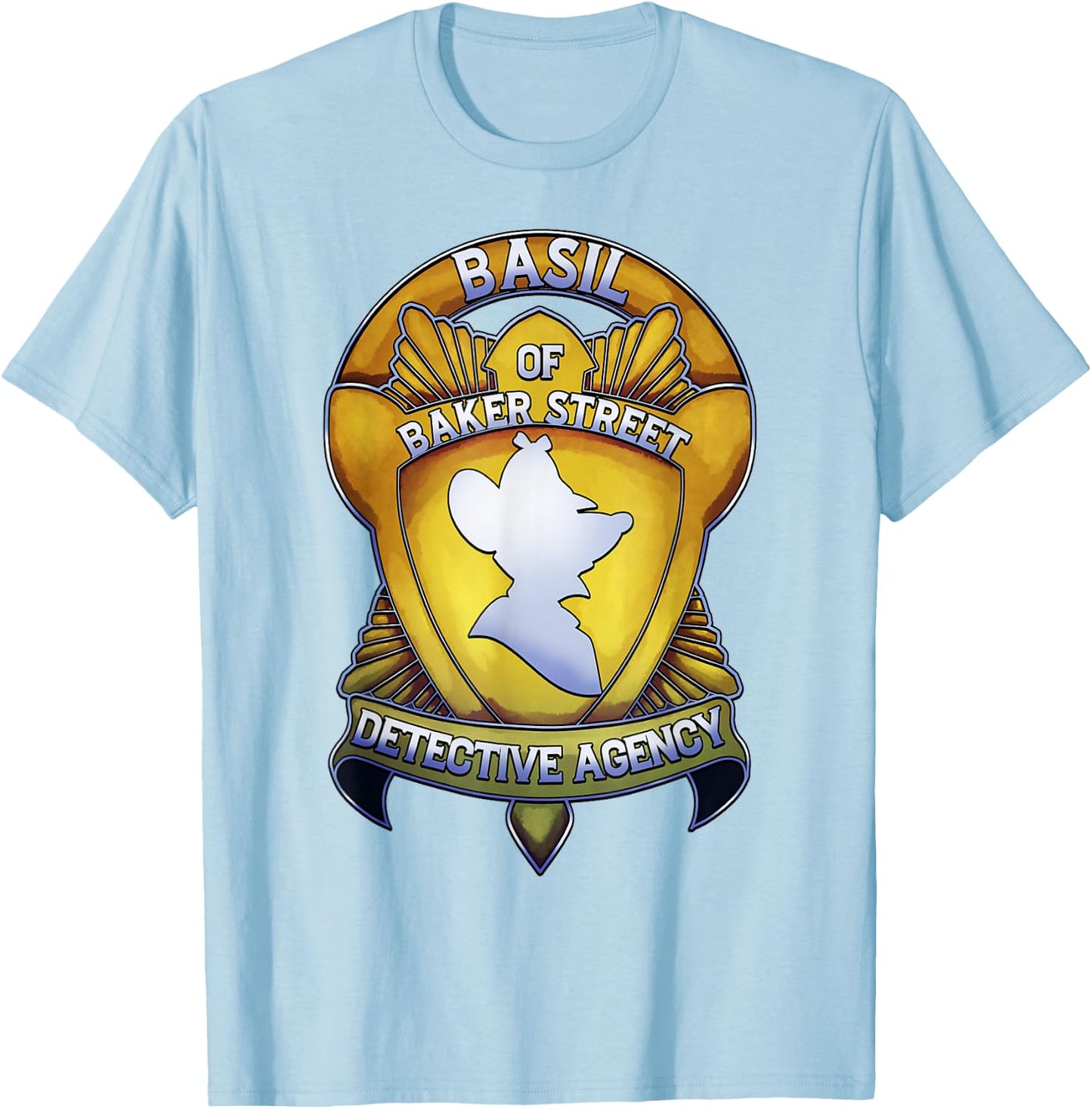 Disney The Great Mouse Detective Basil Of Baker Street Badge T-Shirt - T-Shirt | Light Blue