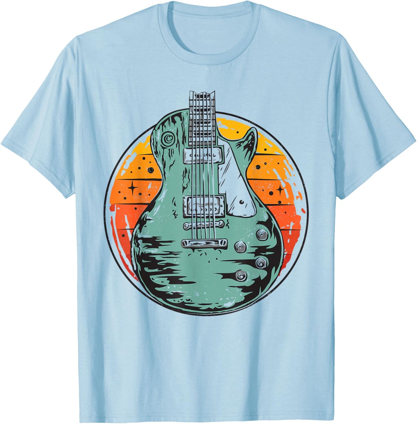 Electric Guitar Retro Sunset Vintage Music Band Guitarist T-Shirt - T-Shirt | Light Blue