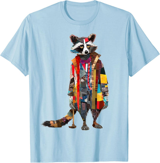 Raccoon Colorful Artwork | Animal Motif Raccoon T-Shirt - T-Shirt | Light Blue