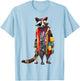 Raccoon Colorful Artwork | Animal Motif Raccoon T-Shirt - T-Shirt | Light Blue