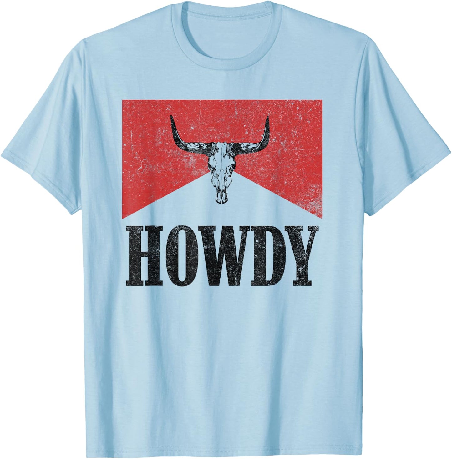 Vintage Bull Skull Hey There Howdy Western Country Cowgirl T-Shirt - T-Shirt | Light Blue