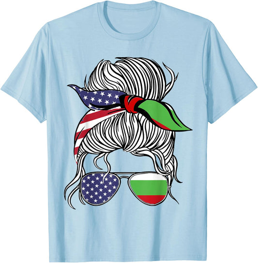 American Bulgarian Patriot Flag Women Girl Bulgaria Grown T-Shirt - T-Shirt | Light Blue