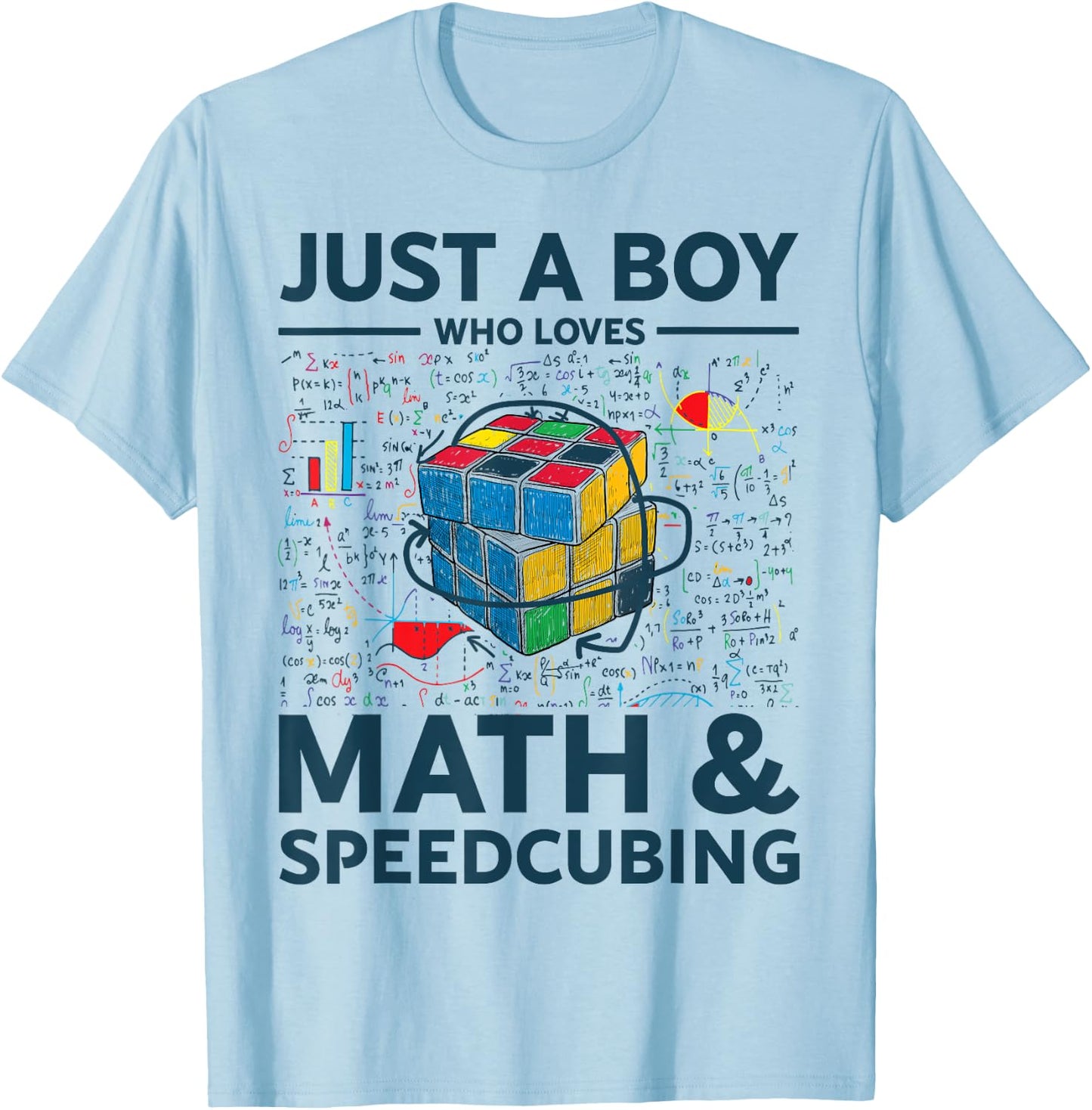 Just A Boy Who Loves Math And Puzzle Cube Funny Puzzle Cube T-Shirt - T-Shirt | Light Blue