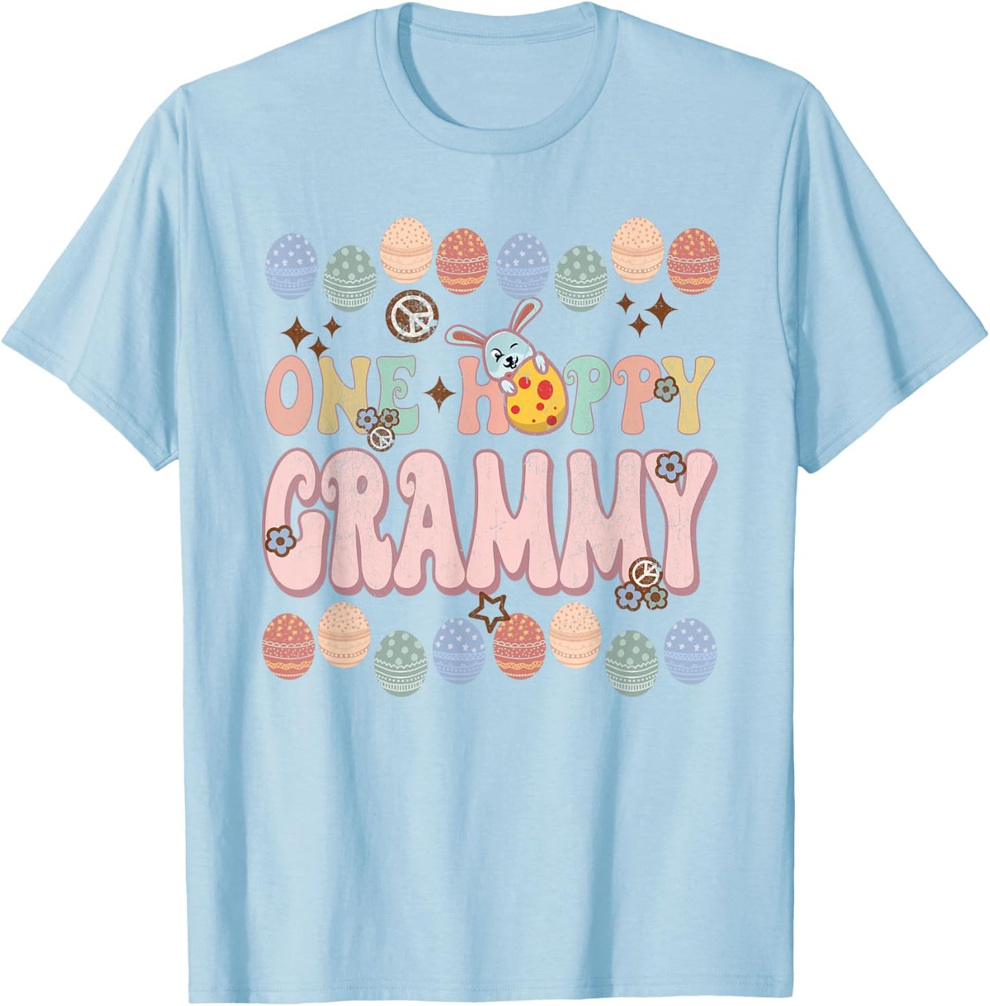 Happy Easter One Hoppy Grammy Funny Groovy Retro Vintage T-Shirt - T-Shirt | Light Blue