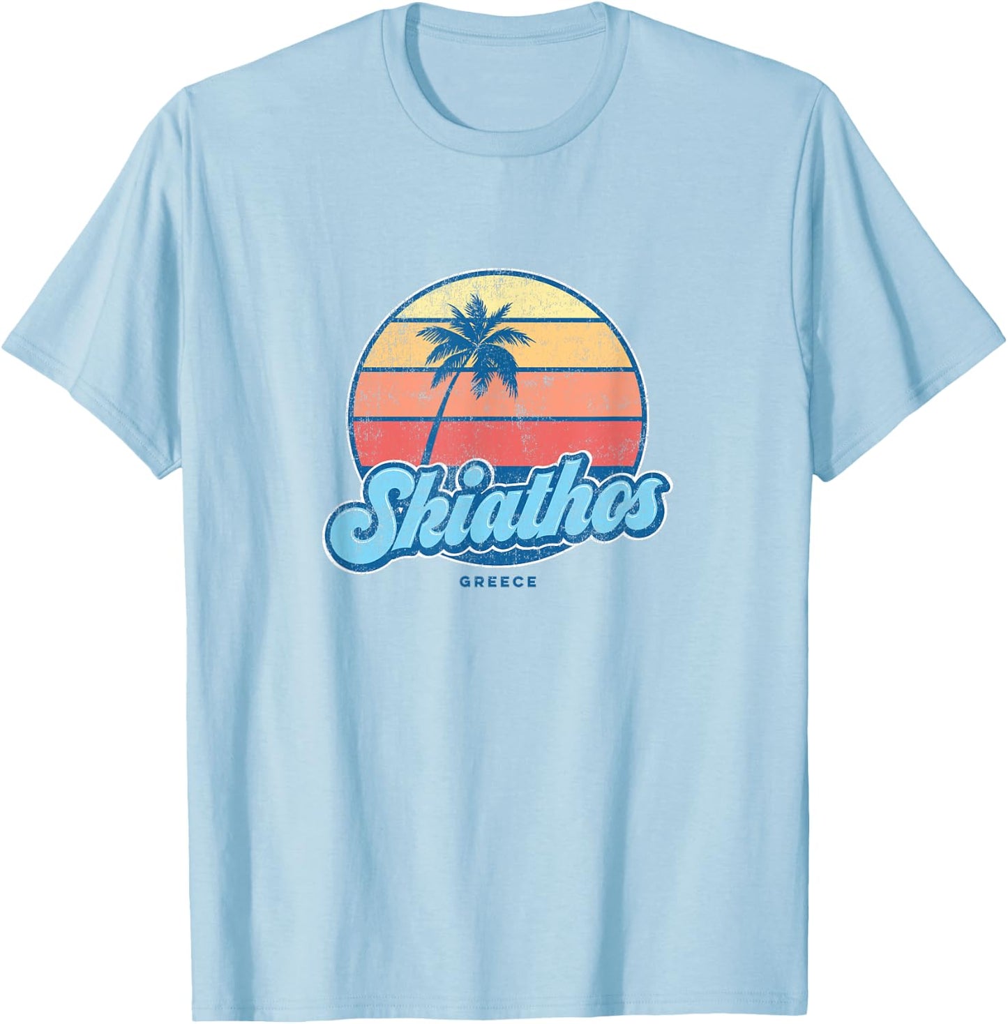 Vintage Skiathos Greece Classic 70s Retro Surfer T-Shirt - T-Shirt | Light Blue