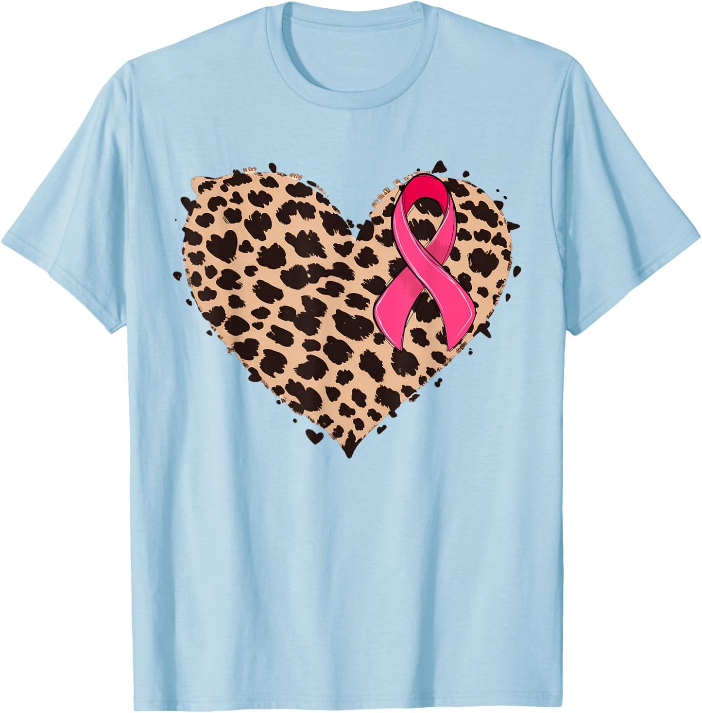 Breast cancer Pink ribbon Cheetah Leopard Heart Print T-Shirt - T-Shirt | Light Blue