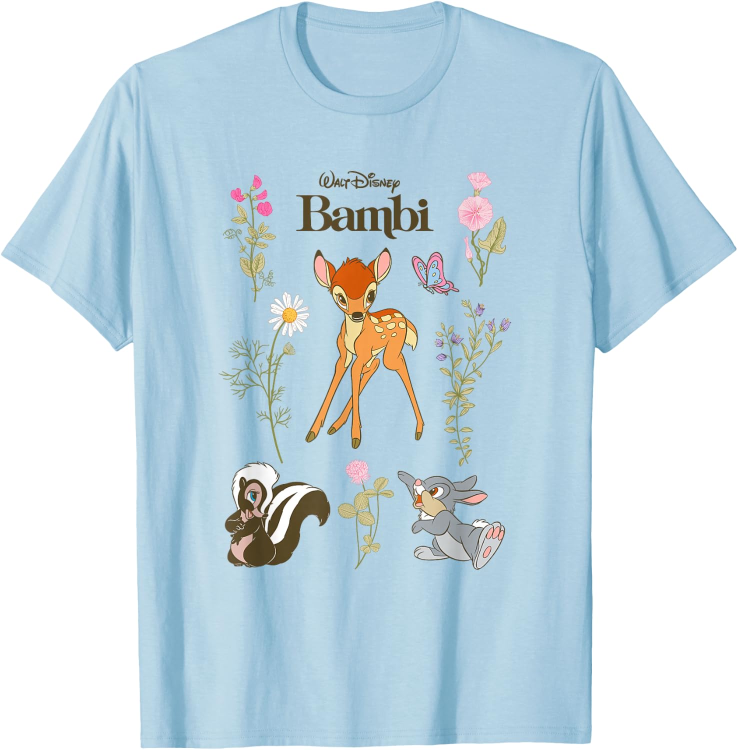 Disney Bambi and Friends Flower Thumper Big Chest Logo T-Shirt - T-Shirt | Light Blue