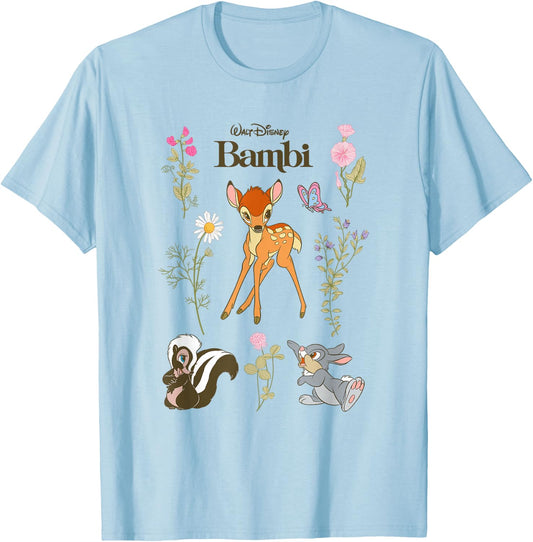 Disney Bambi and Friends Flower Thumper Big Chest Logo T-Shirt - T-Shirt | Light Blue