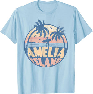 Amelia Island Florida Beach Surf Summer Vacation Vintage T-Shirt - T-Shirt | Light Blue
