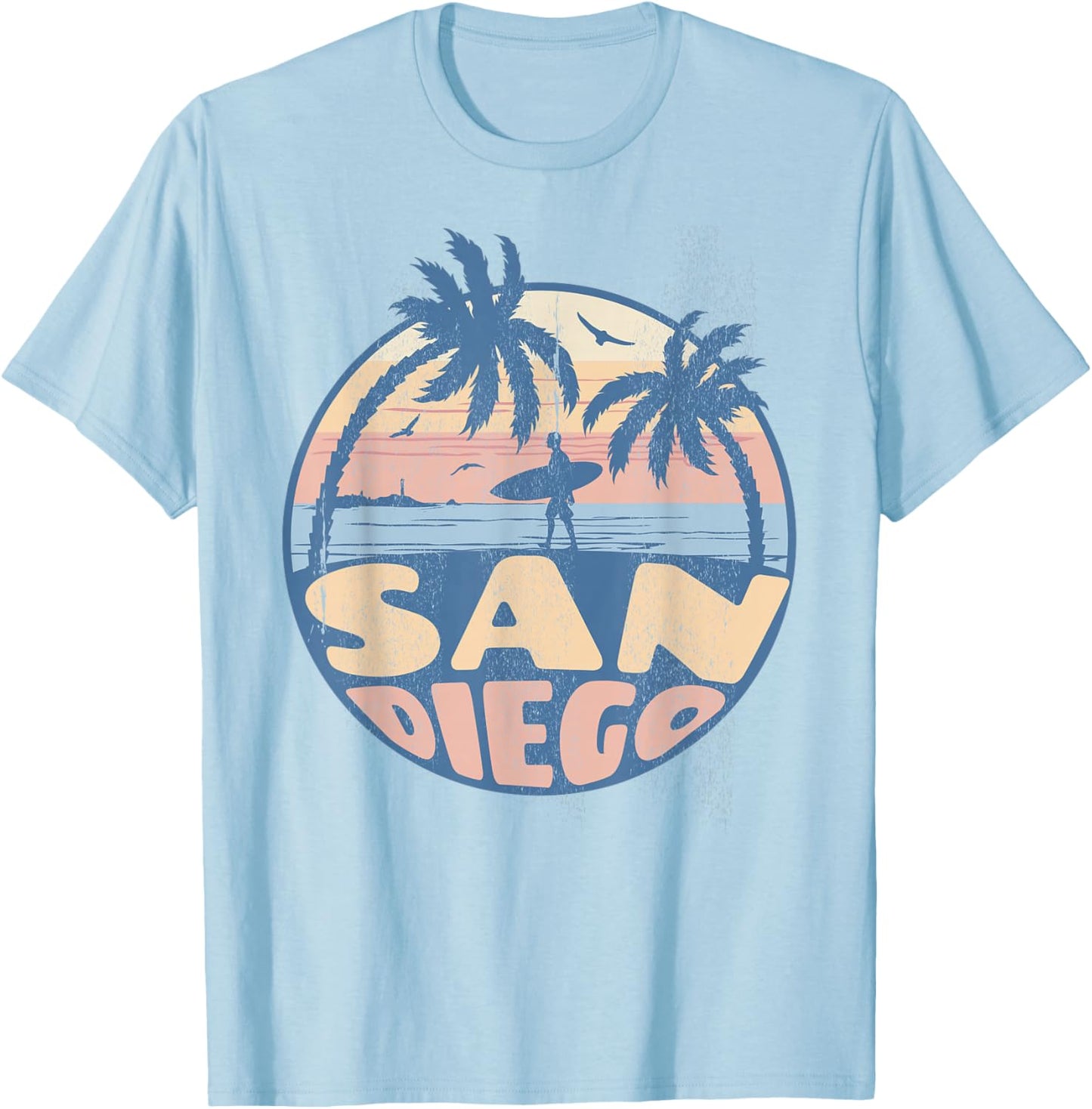 San Diego California Beach Surf Summer Vacation Vintage T-Shirt - T-Shirt | Light Blue