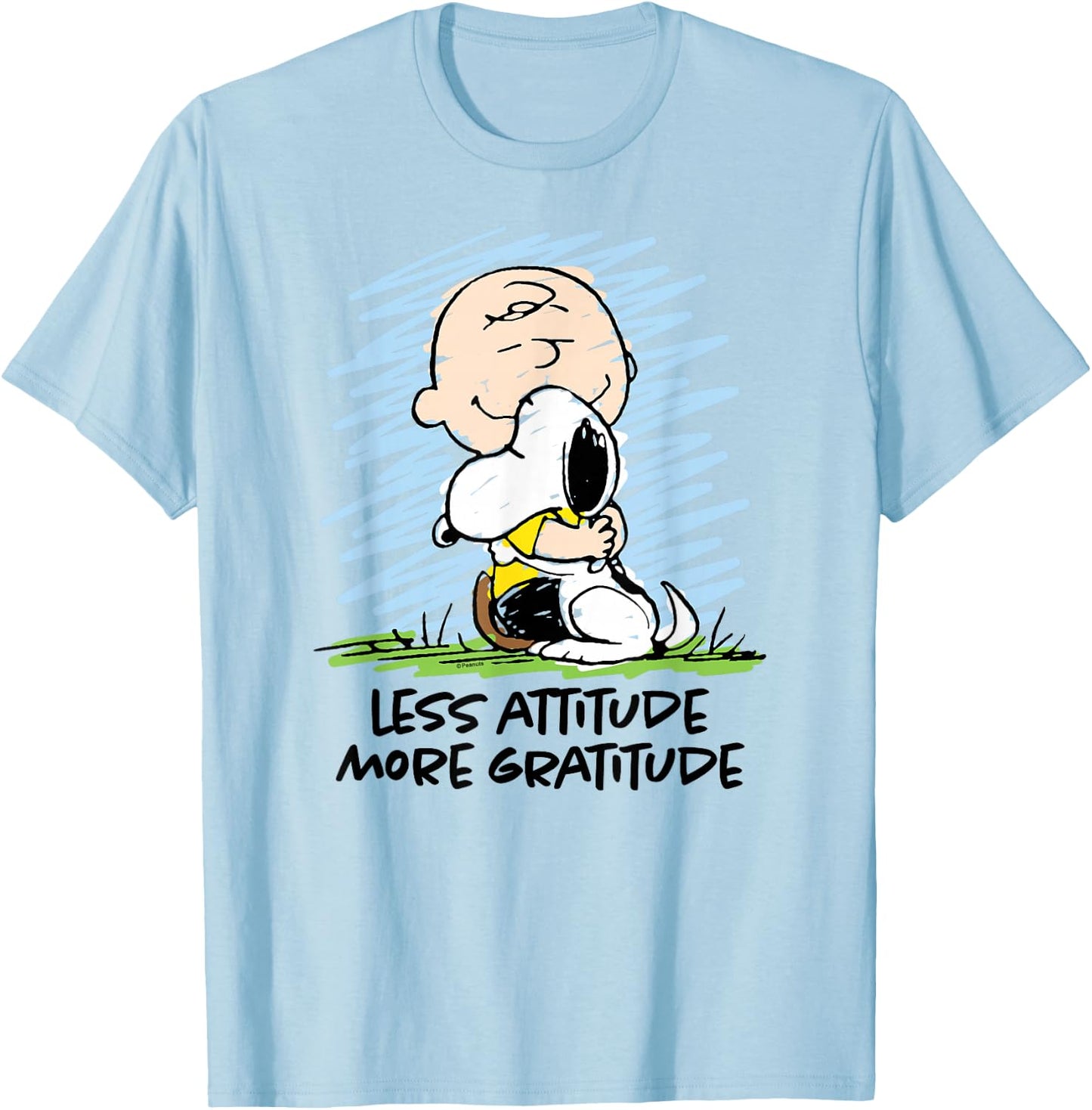 Peanuts - Charlie Brown Snoopy Less Attitude More Gratitude T-Shirt - T-Shirt | Light Blue