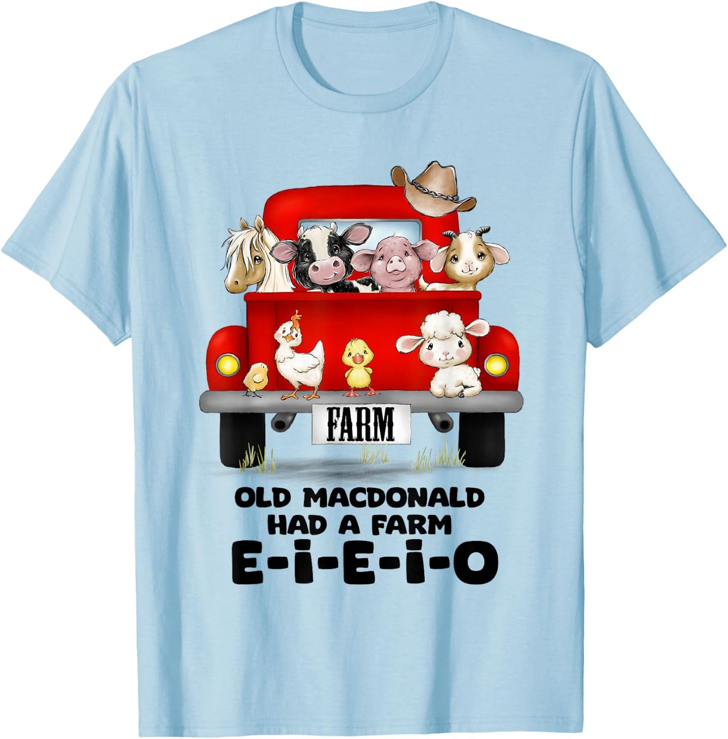Toddler Kids Old MacDonald Had a Farm E-I-E-I-O Nursery Song T-Shirt - T-Shirt | Light Blue