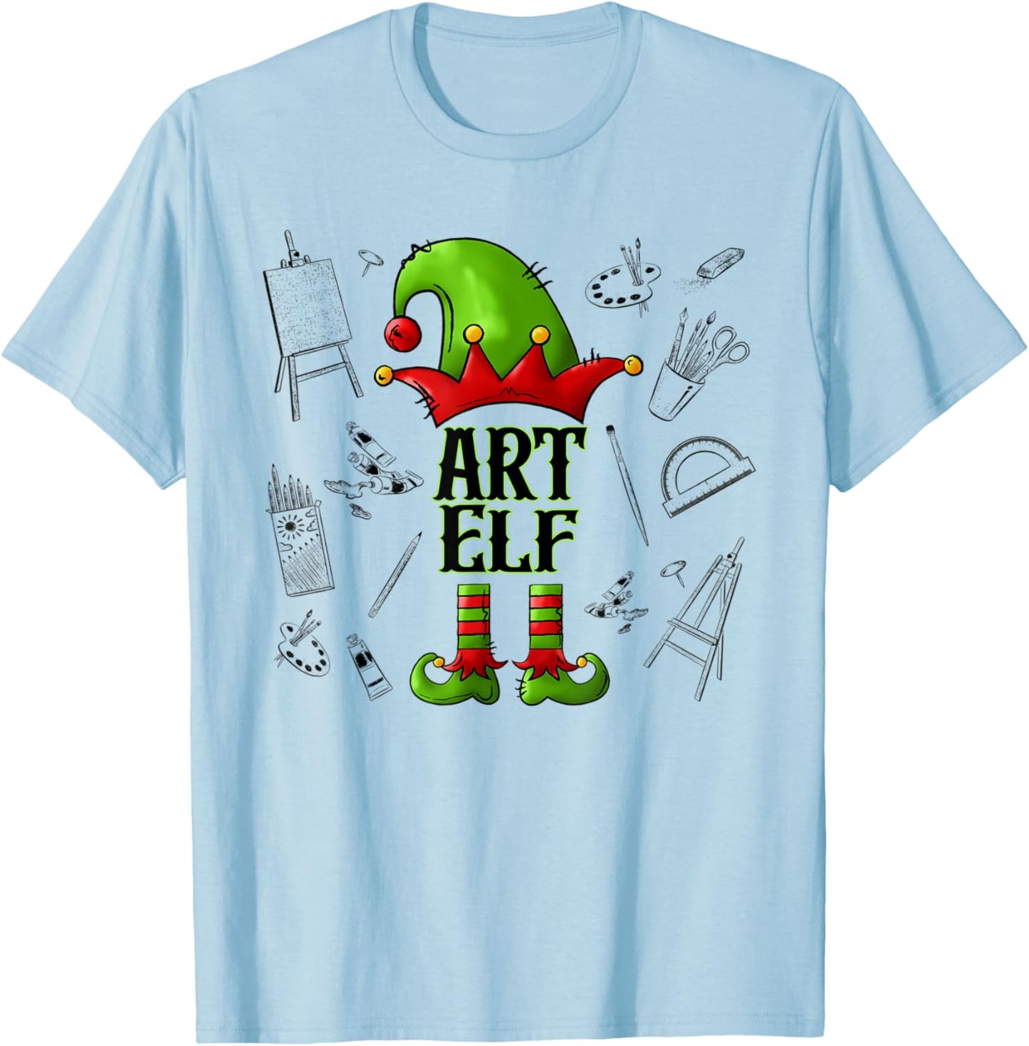 Art Elf Christmas Pajama Merry Christmas Art Teacher Women Kids T-Shirt - T-Shirt | Light Blue