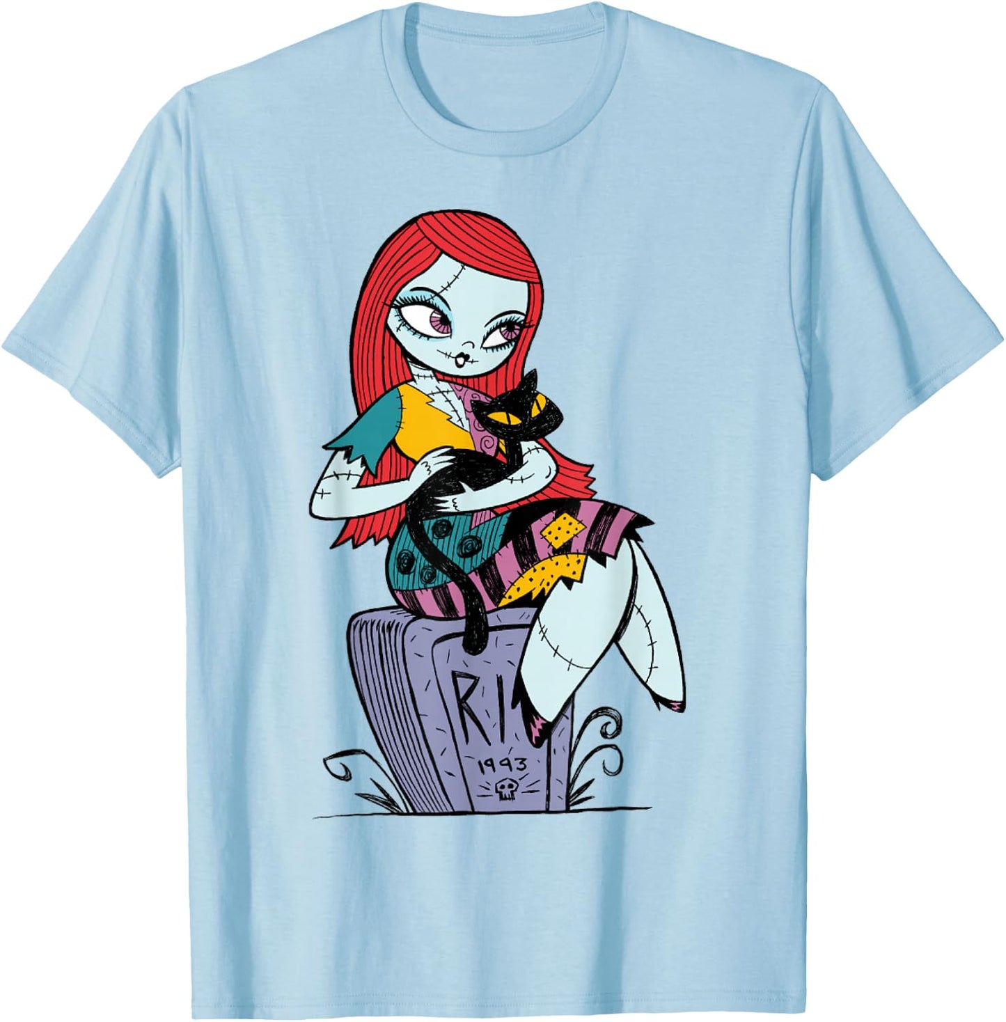 Disney The Nightmare Before Christmas Sally and Cat T-Shirt - T-Shirt | Light Blue