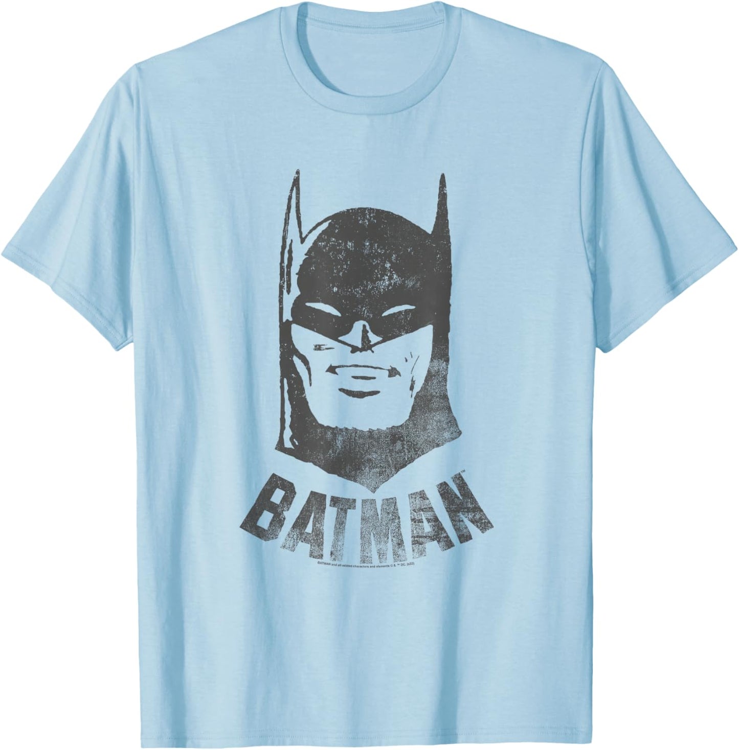 Popfunk Batman Vintage Cotton Grey , -Adults & Kids, Short Sleeve, Small, , Classic Fit, Retro Style, Letter Print Pattern T-Shirt - T-Shirt | Light Blue