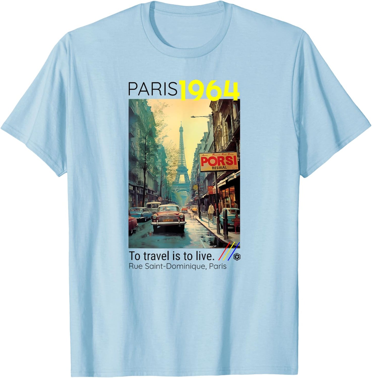 Classic Paris France Travel Lover Poster Style Eiffel Tower T-Shirt - T-Shirt | Light Blue