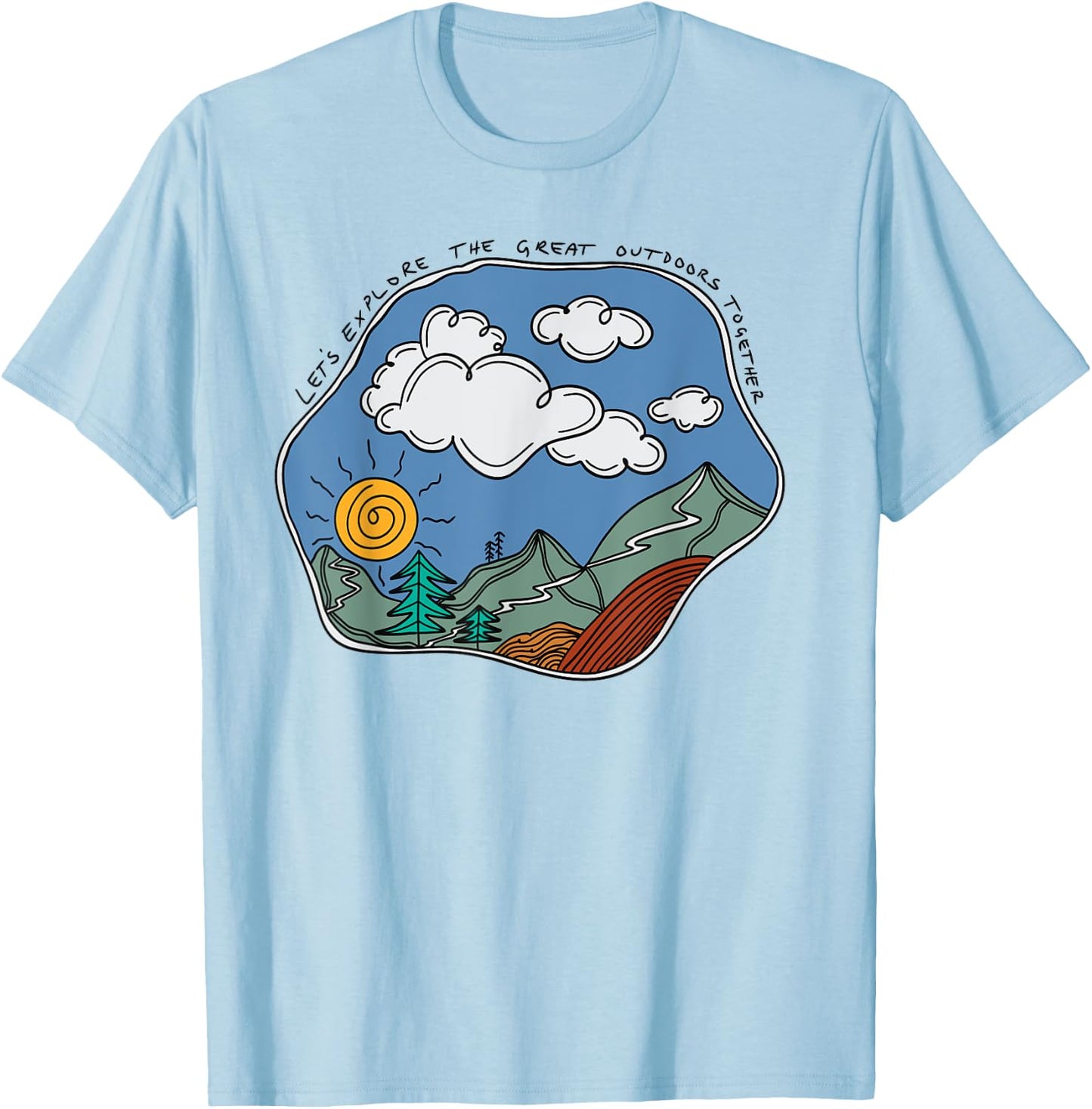 Granola Girl Aesthetic Gorpcore Summer Mountain Nature Retro T-Shirt - T-Shirt | Light Blue