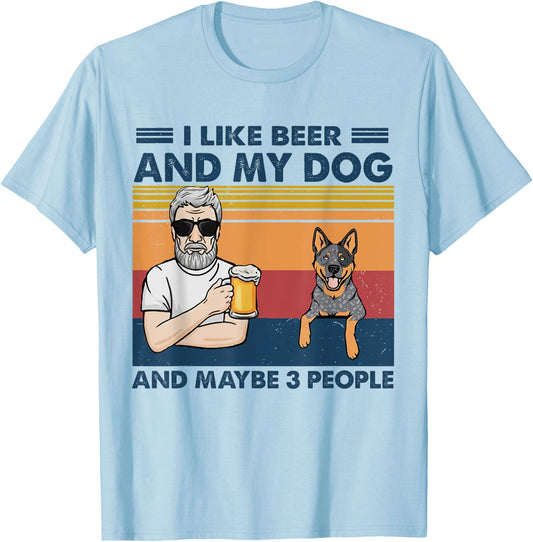 I Like Beer And My Dog Blue Heeler Australian Cattle Grandpa T-Shirt - T-Shirt | Light Blue