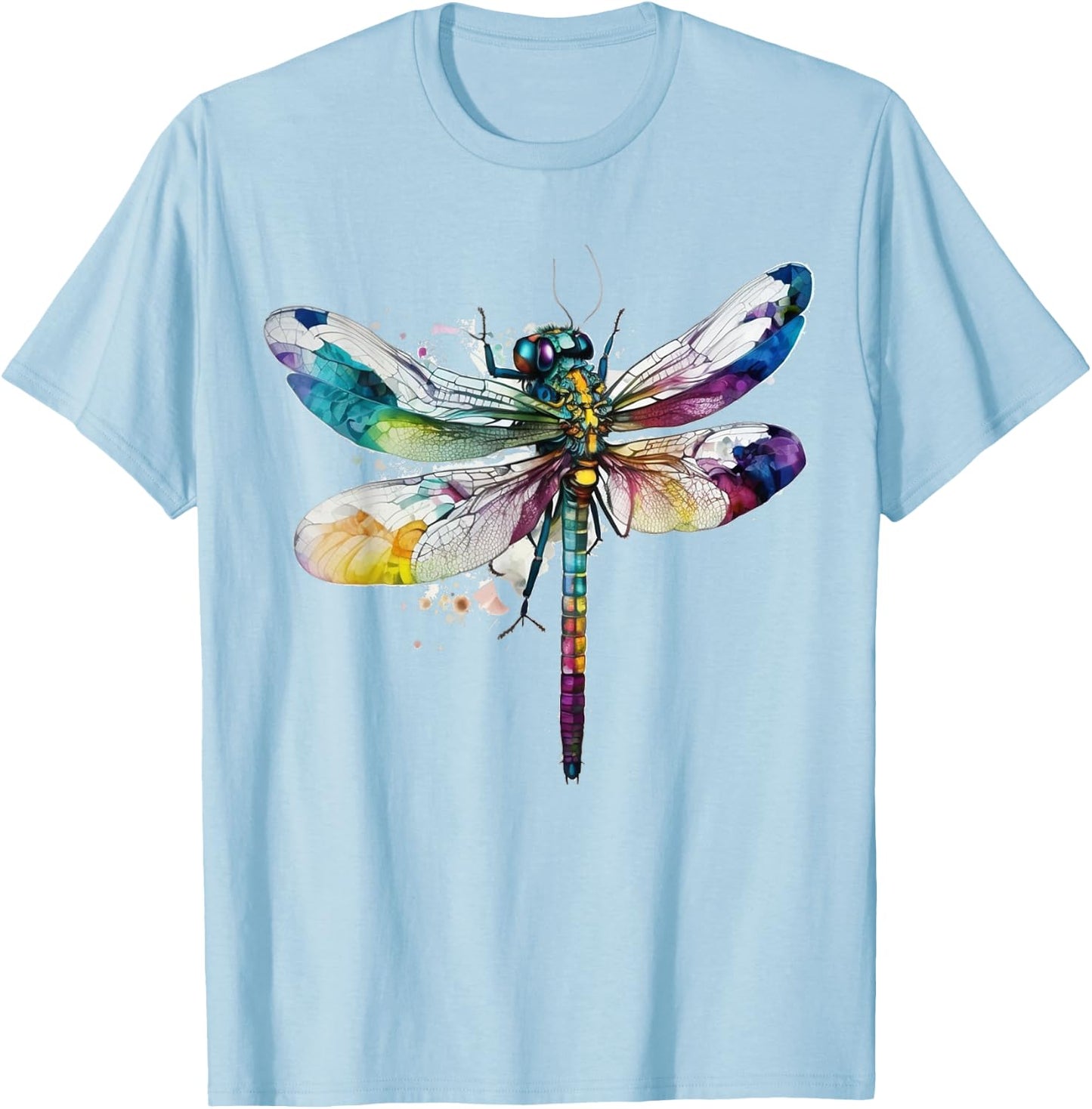 Dragonfly Animal Art Colourful Abstract Dragonfly T-Shirt - T-Shirt | Light Blue