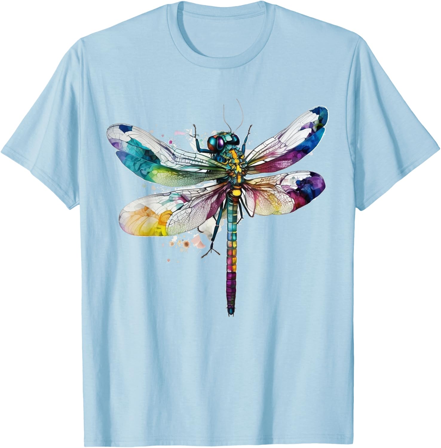 Dragonfly Animal Art Colourful Abstract Dragonfly T-Shirt - T-Shirt | Light Blue