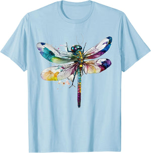 Dragonfly Animal Art Colourful Abstract Dragonfly T-Shirt - T-Shirt | Light Blue