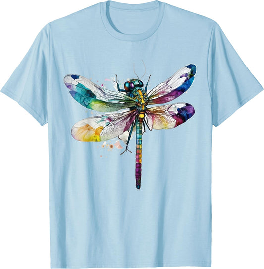 Dragonfly Animal Art Colourful Abstract Dragonfly T-Shirt - T-Shirt | Light Blue