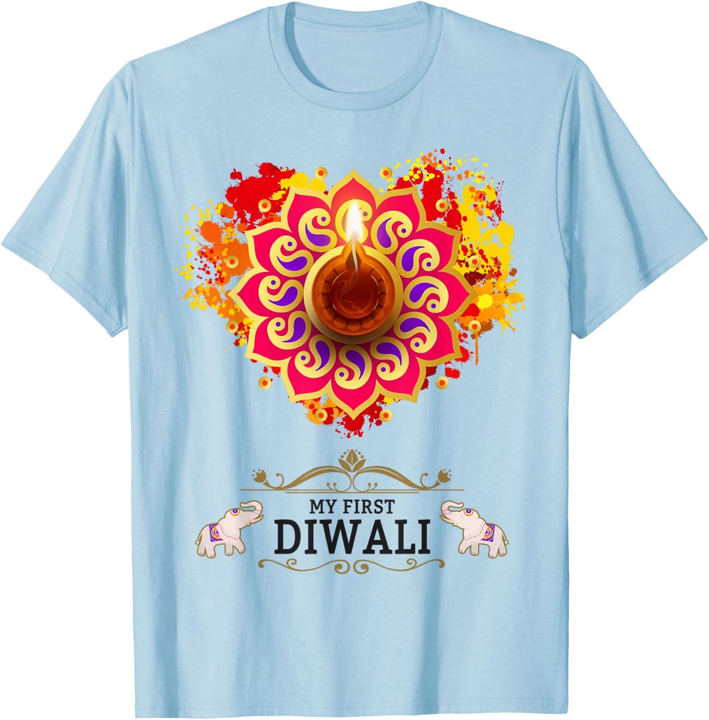My First Diwali Festival Idea Kids & Hindu Elephant Diwali T-Shirt - T-Shirt | Light Blue