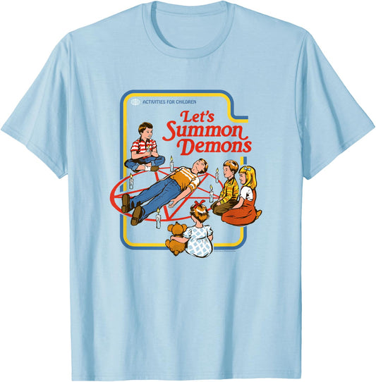 Steven Rhodes Let's Summon Demons Pentagram Retro Dark Humor T-Shirt - T-Shirt | Light Blue