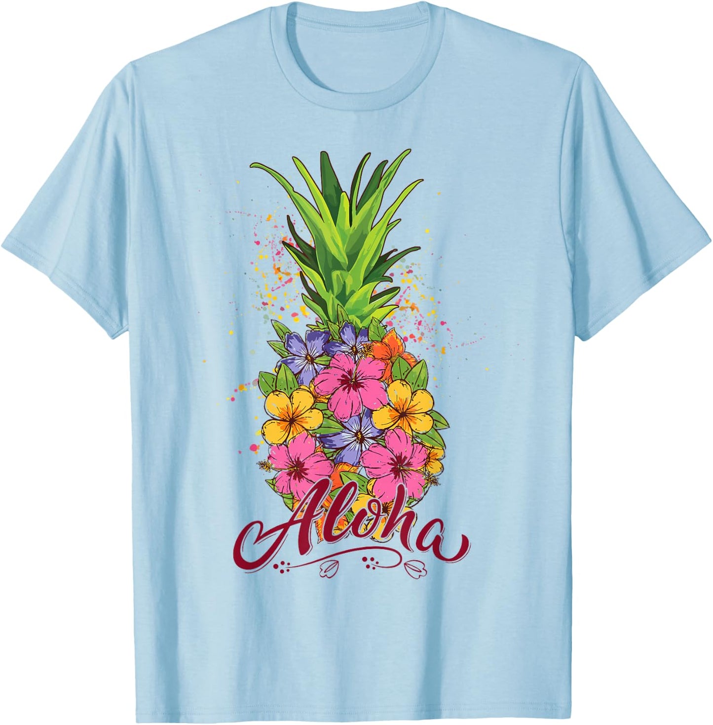Aloha Hawaiian Teen Girl Toddler Pineapple Hibiscus T-Shirt - T-Shirt | Light Blue