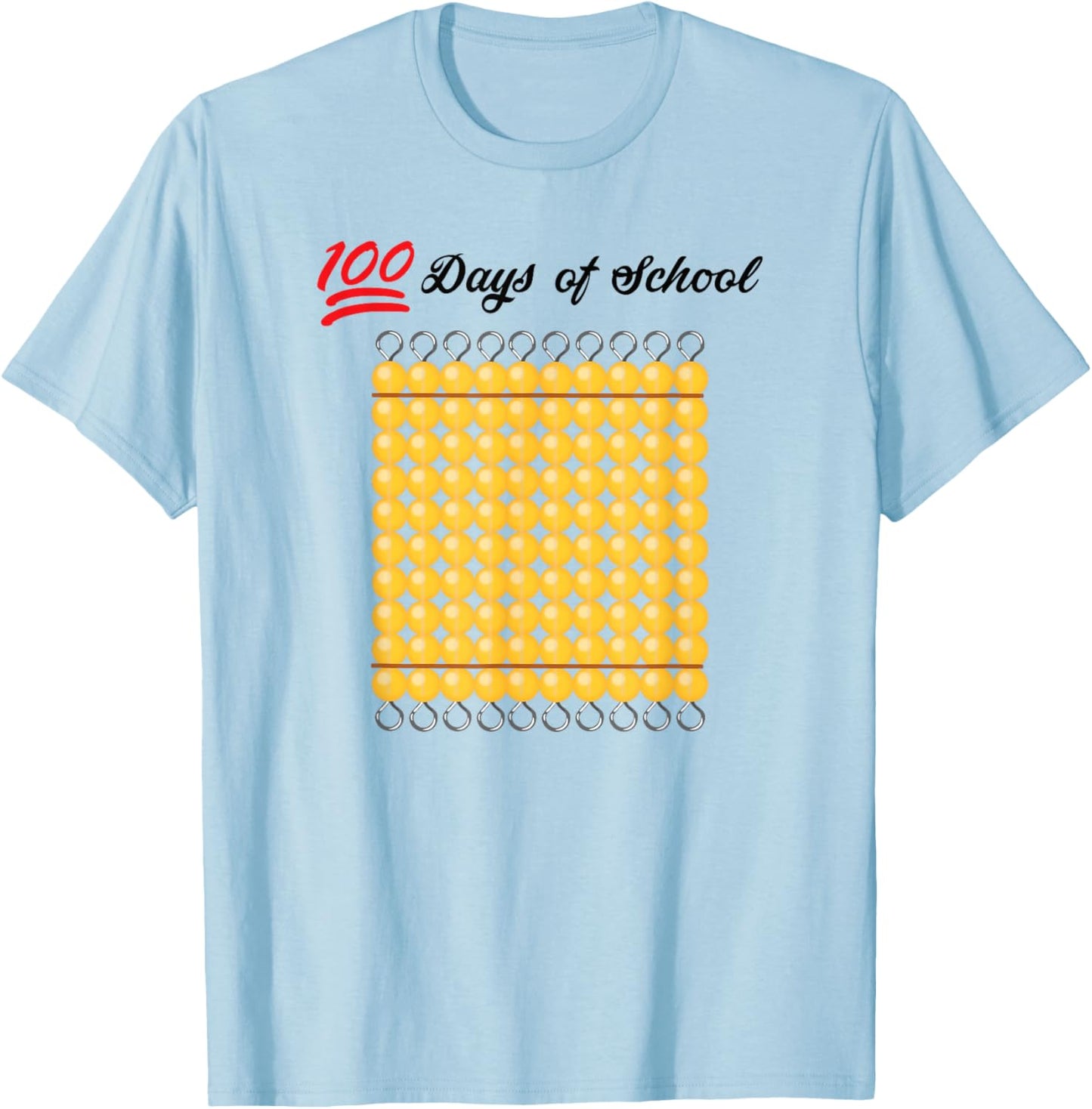 100 Days of School - Montessori Hundred Bead T-Shirt - T-Shirt | Light Blue