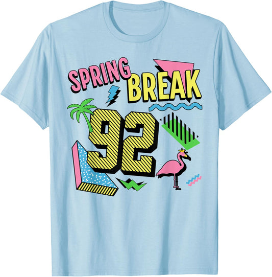 Spring Break Logo Retro Shape Graphic 1992 Throwback Design T-Shirt - T-Shirt | Light Blue