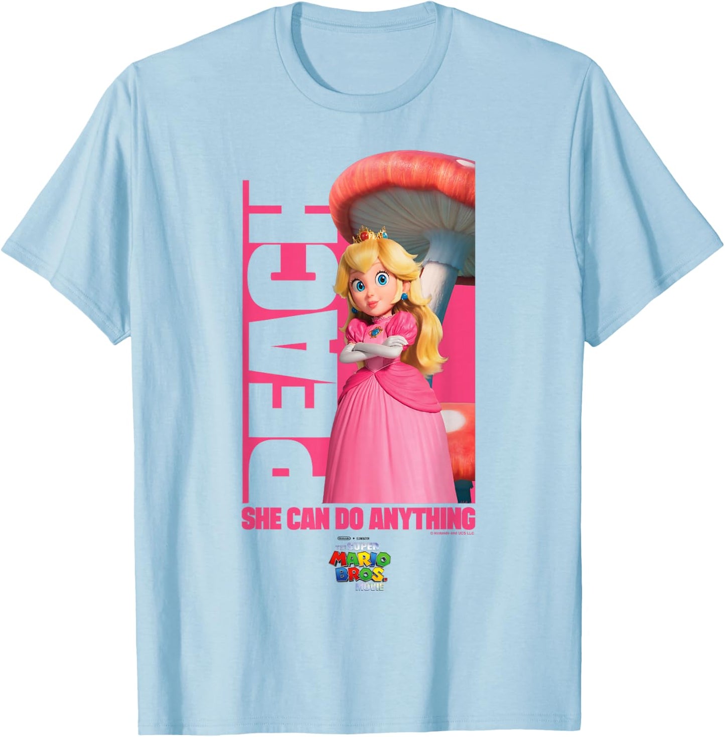 The Super Mario Bros. Movie She Can Do Anything Peach Poster T-Shirt - T-Shirt | Light Blue