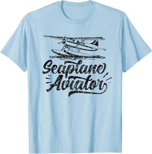 Seaplane Aviator Pilot Crew Water Land T-Shirt - T-Shirt | Light Blue