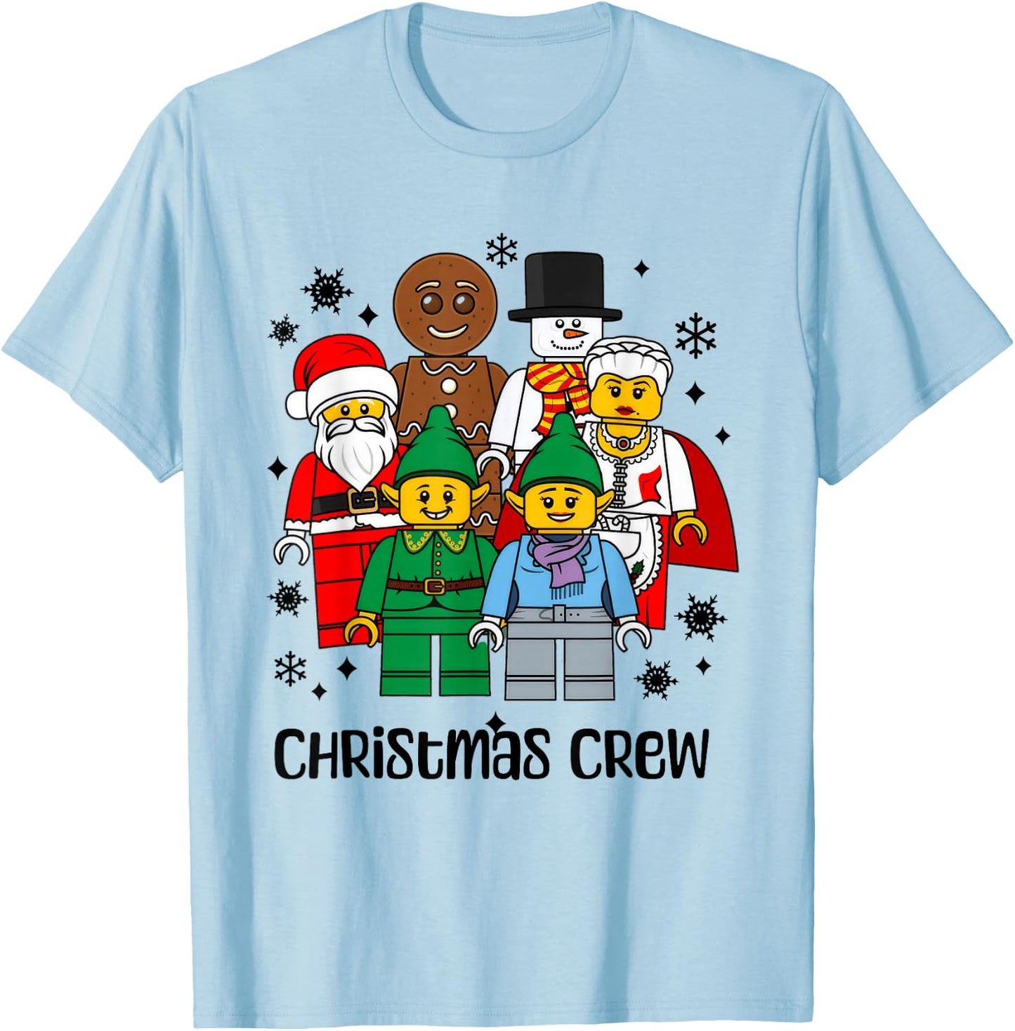 Christmas Building Bricks Santa Snowman Gingerbread Matching T-Shirt - T-Shirt | Light Blue